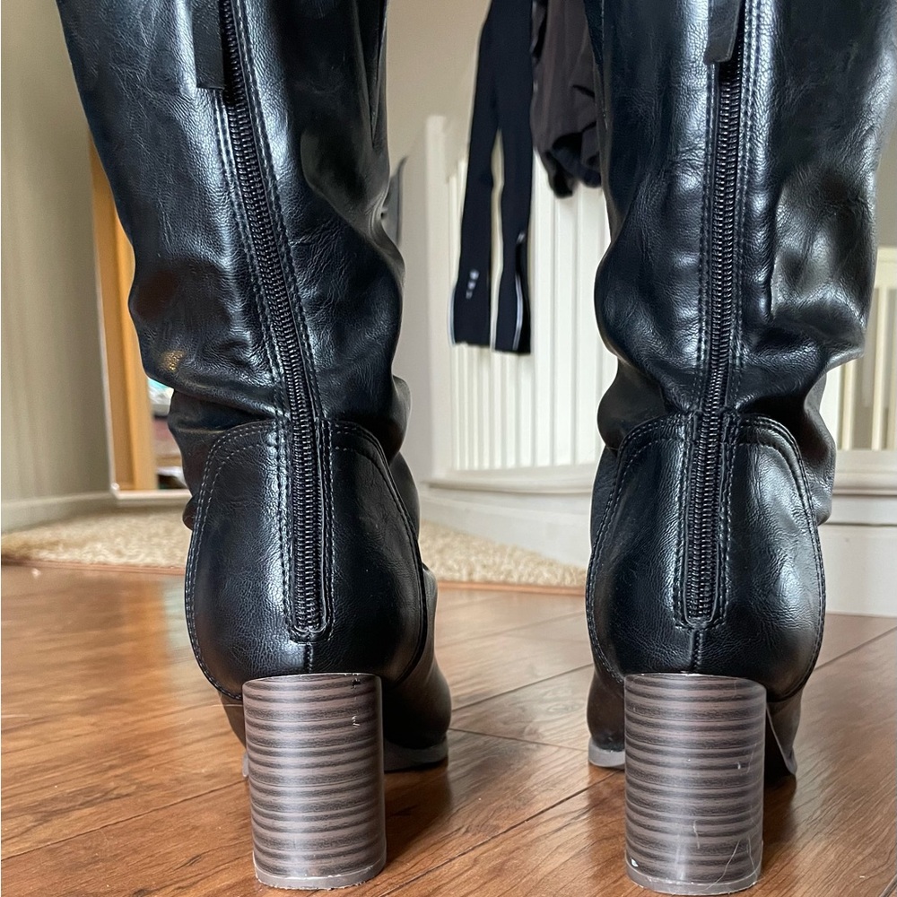 Black Vegan Leather Slouchy Women's Boots - Picture 3 of 6